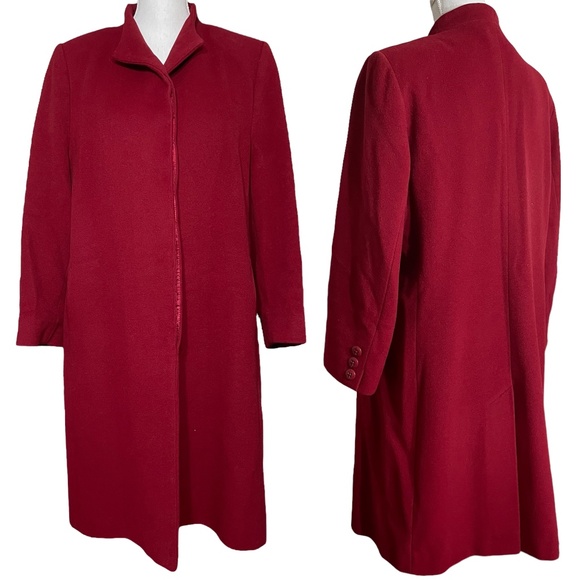 Fleurette 60% Cashmere Coat 14 Vintage Union Made Burgundy Red Wool Long Trench